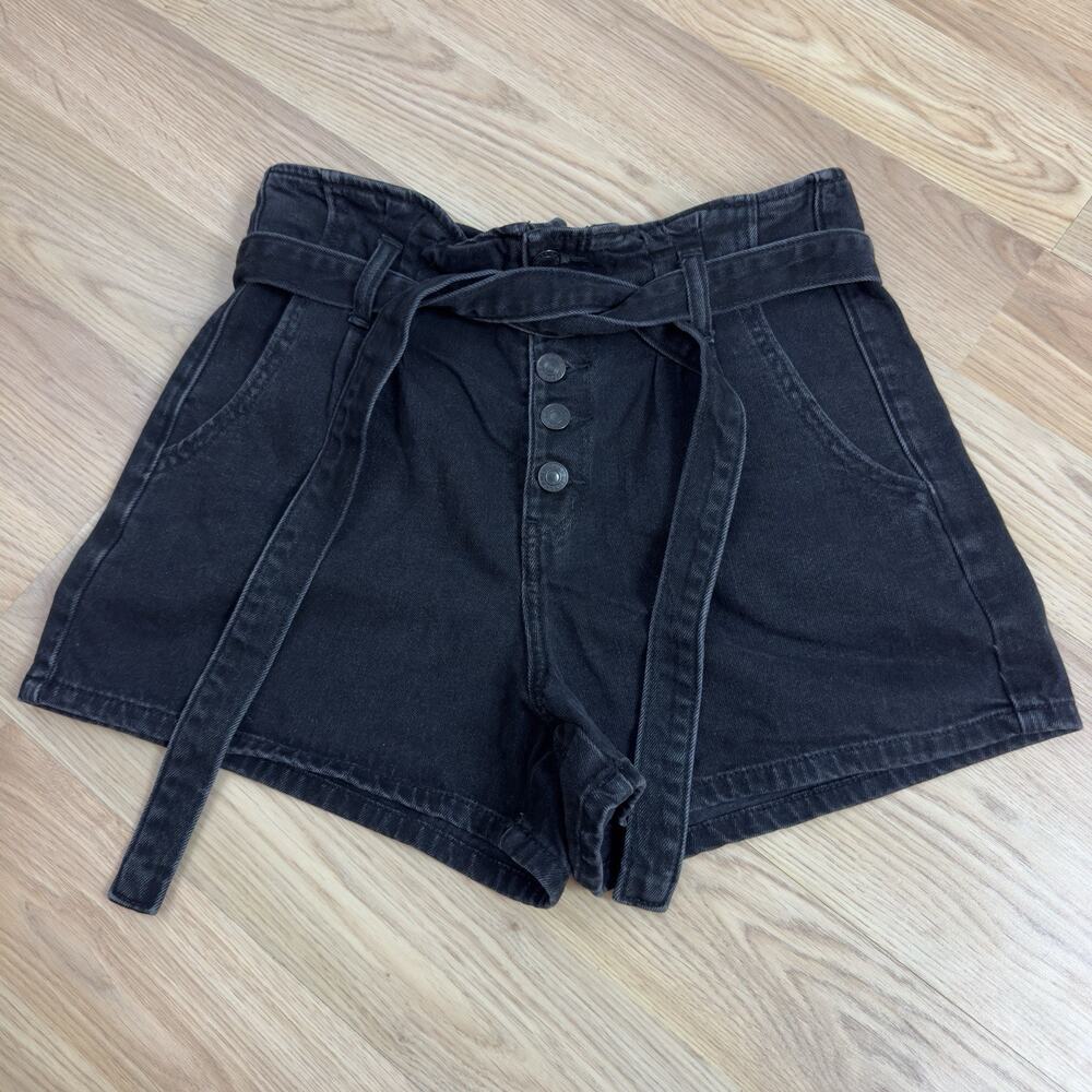 American Eagle Womens Paperbag Denim Shorts Size 6 Black